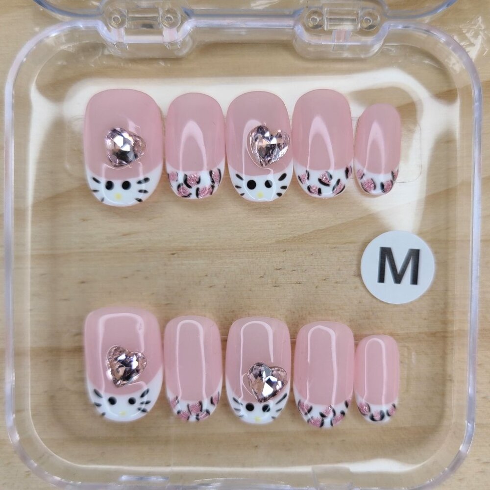 Kitty French Tips Press-on Nail Set DIY Easy & Reusable At Home Manicure